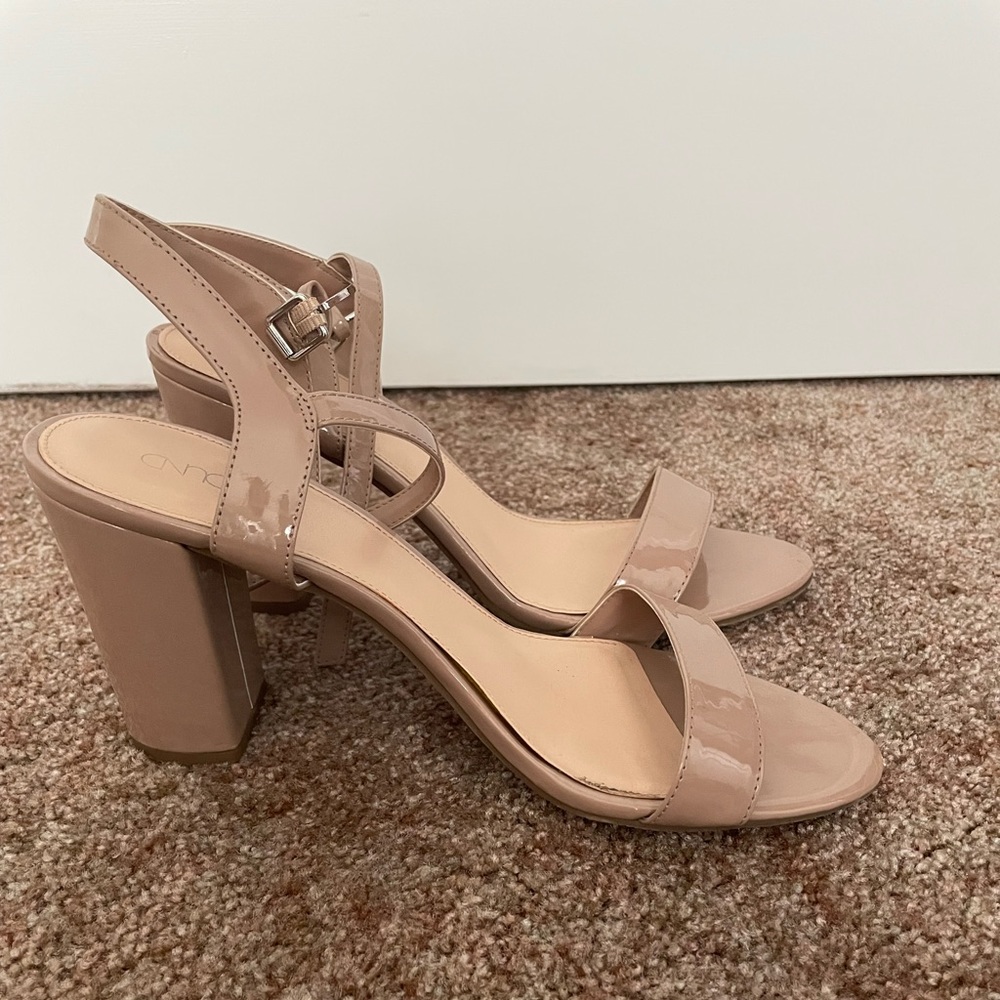 Simple two strap nude heels